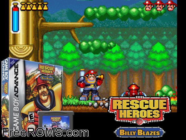 Rescue Heroes - Billy Blazes! Gameboy Advance game showing 3D box cover and gameplay screenshot